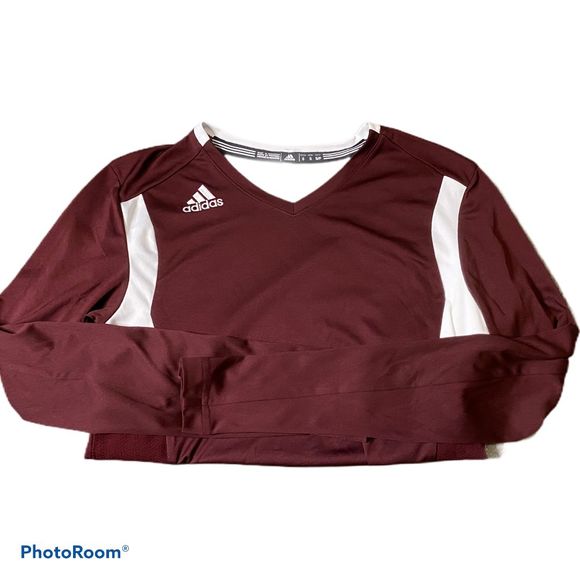 Adidas Long sleeve v neck athletic top burgundy S - Picture 6 of 12